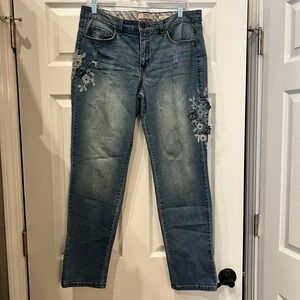 Vintage America Blues Bestie Jean Cotton Blend Floral Embroidered Boho Denim 10